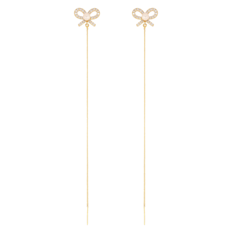 Серьги Xuping QQMM цвет Позолота 14K пусеты "Бантики с подвесками цепочками" фото №1 Серьги Xuping QQMM цвет Позолота 14K пусеты "Бантики с подвесками цепочками" фото №1