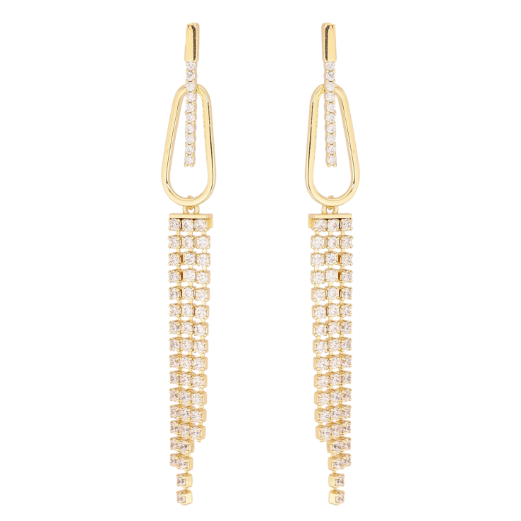 Серьги Xuping QQMM цвет Позолота 14K пусеты "Кристальные подвески" фото №16