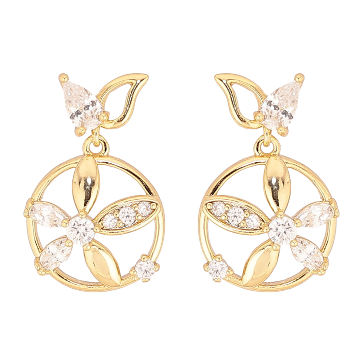 Серьги Xuping QQMM цвет Позолота 14K пусеты "Декоративные цветочные подвески" фото №4