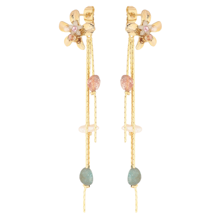 Серьги Xuping QQMM цвет Позолота 14K пусеты "Декоративные цветочные подвески" фото №2