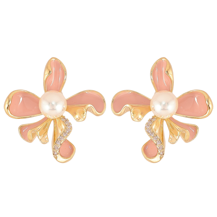 Серьги Xuping QQMM цвет Позолота 14K пусеты "Декоративные цветочки с бежевой эмалью и жемчужинами" фото №25 Серьги Xuping QQMM цвет Позолота 14K пусеты "Декоративные цветочки с бежевой эмалью и жемчужинами" фото №25