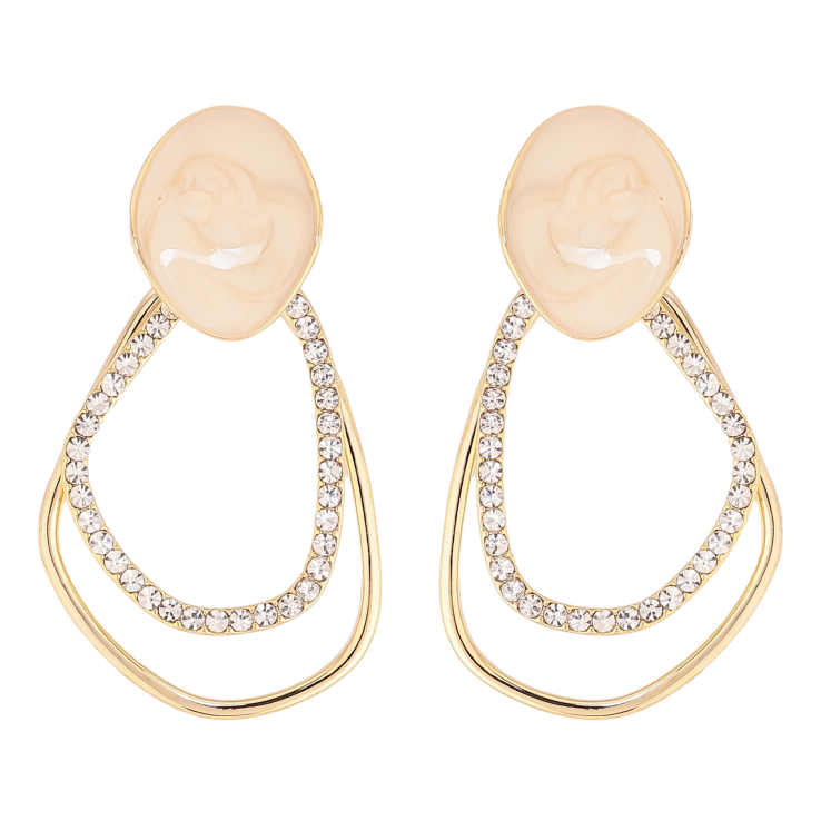 Серьги Xuping QQMM цвет Позолота 14K пусеты "Фигурные петельки с цирконием и перламутровой прокраской" фото №10