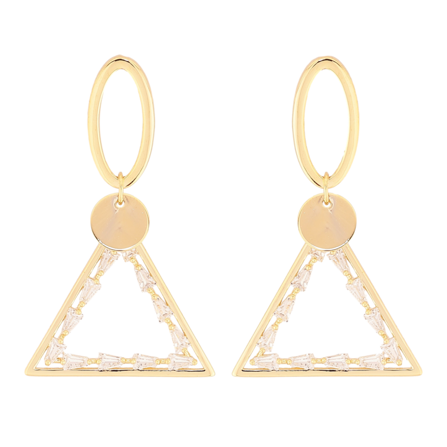 Серьги Xuping QQMM цвет Позолота 14K пусеты "Треугольные подвески с кристаллами" фото №1