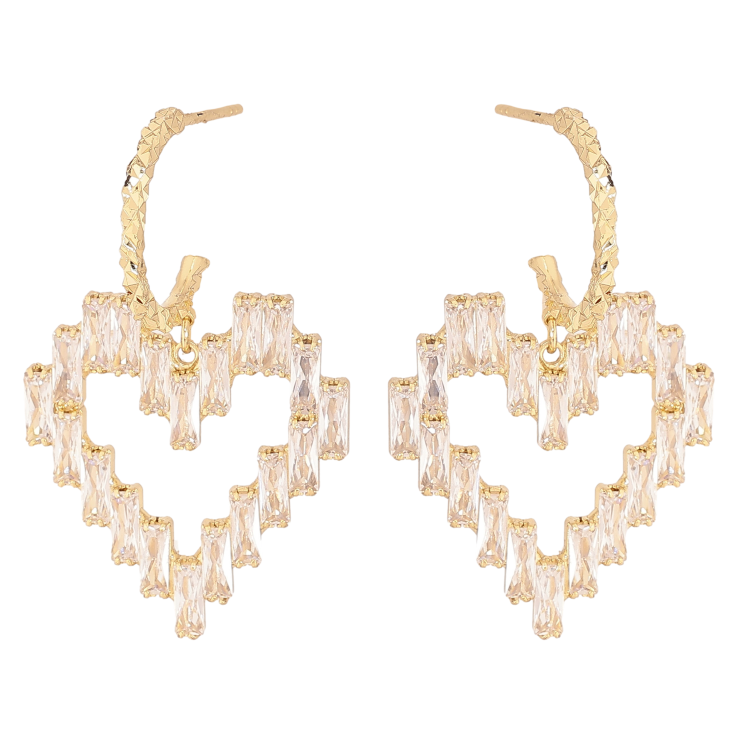 Серьги Xuping QQMM цвет Позолота 14K пусеты "Кристальные сердечки" фото №9
