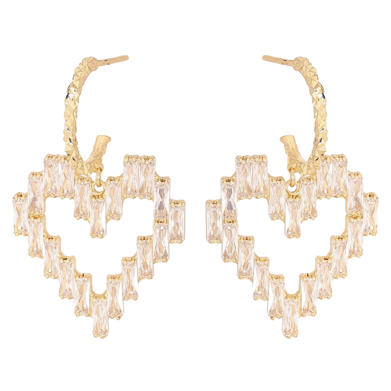 Серьги Xuping QQMM цвет Позолота 14K пусеты "Кристальные сердечки" фото №5