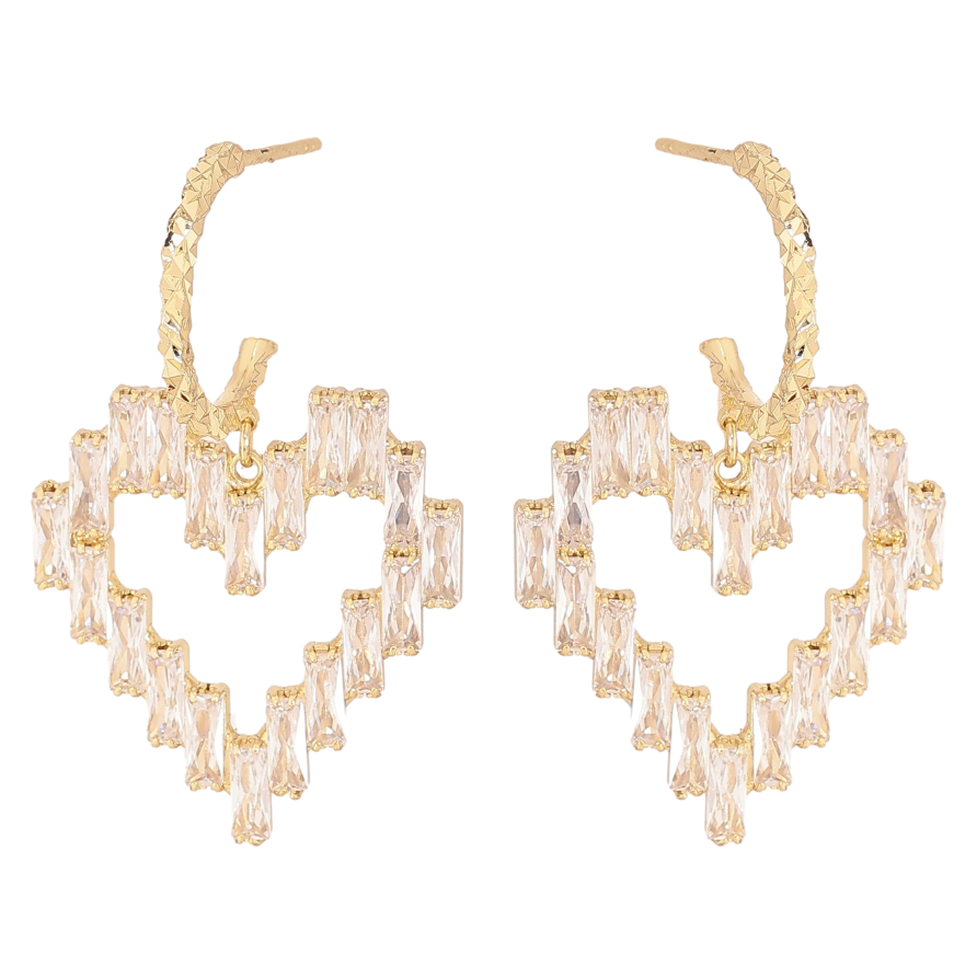 Серьги Xuping QQMM цвет Позолота 14K пусеты "Кристальные сердечки" фото №1