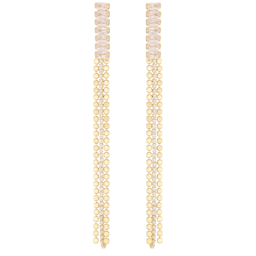 Серьги Xuping QQMM цвет Позолота 14K пусеты "Кристальные дорожки с цепочками" фото №1 Серьги Xuping QQMM цвет Позолота 14K пусеты "Кристальные дорожки с цепочками" фото №1