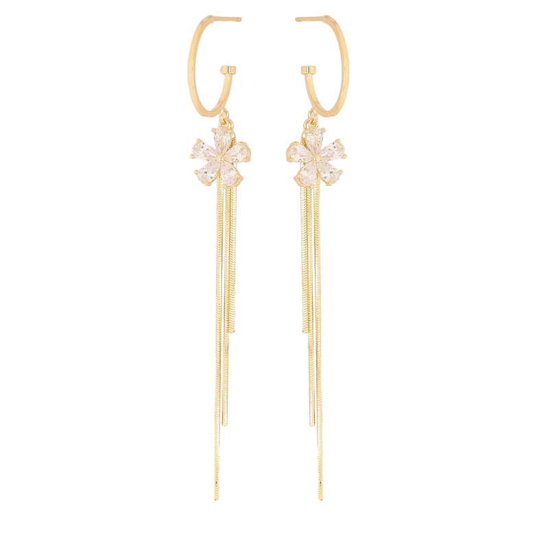 Сережки Xuping QQMM колір Позолота 14K пусети "Кристальні квіточки на дугах" фото №9 Сережки Xuping QQMM колір Позолота 14K пусети "Кристальні квіточки на дугах" фото №9