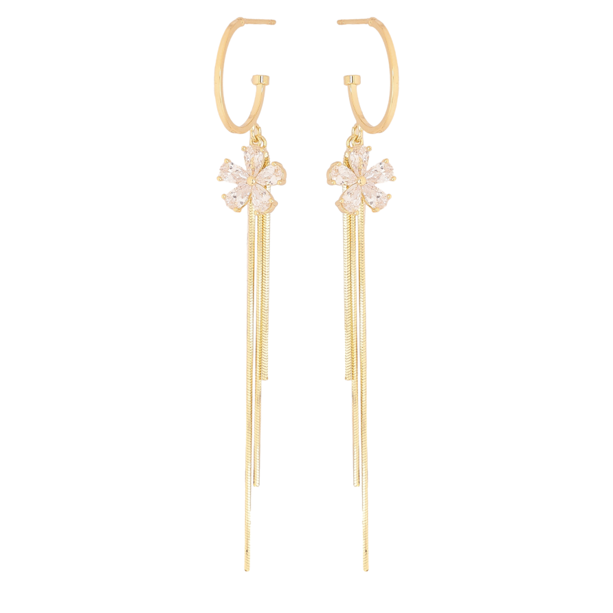 Серьги Xuping QQMM цвет Позолота 14K пусеты "Кристальные цветочки на дугах" фото №1 Серьги Xuping QQMM цвет Позолота 14K пусеты "Кристальные цветочки на дугах" фото №1