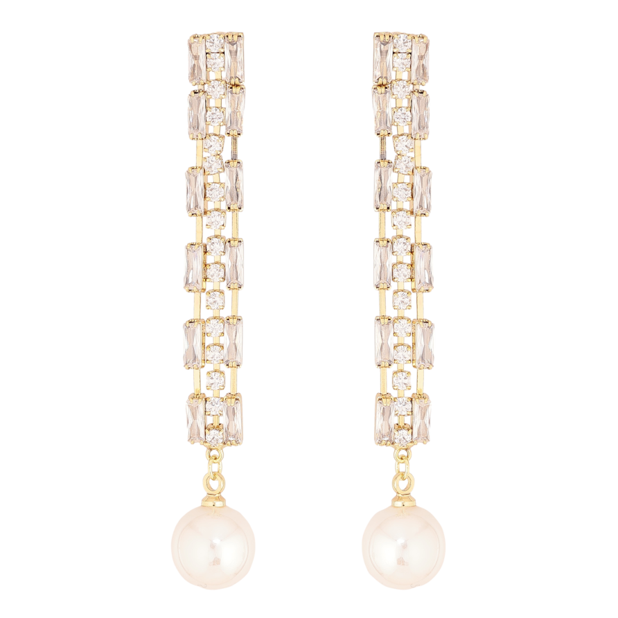 Серьги Xuping QQMM цвет Позолота 14K пусеты "Кристальные подвески с жемчугом" фото №1