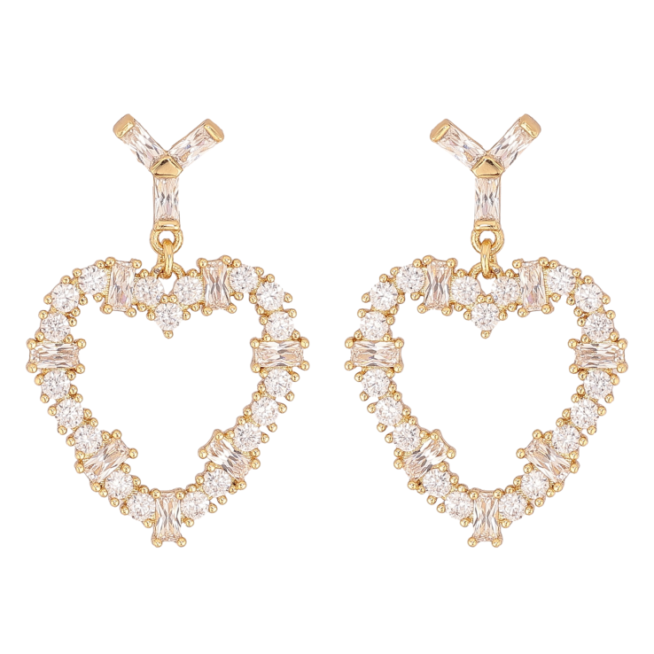 Серьги Xuping QQMM цвет Позолота 14K пусеты "Кристальные сердечки" фото №12
