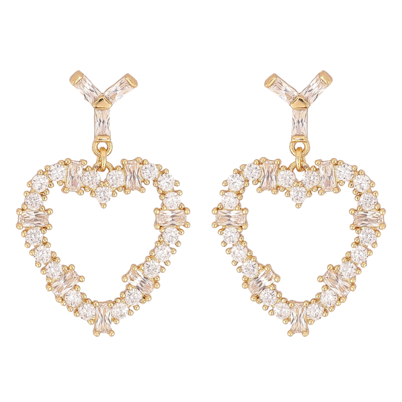 Сережки Xuping QQMM колір Позолота 14K пусети "Кристальні серця" фото №1 Сережки Xuping QQMM колір Позолота 14K пусети "Кристальні серця" фото №1