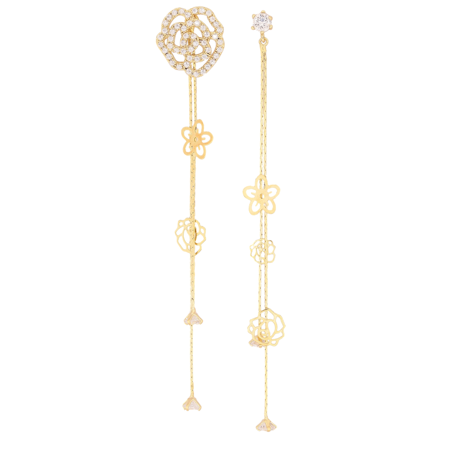 Серьги Xuping QQMM цвет Позолота 14K пусеты "Ассиметричные цветочные подвески" фото №1 Серьги Xuping QQMM цвет Позолота 14K пусеты "Ассиметричные цветочные подвески" фото №1