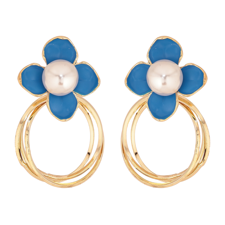 Серьги Xuping QQMM цвет Позолота 14K пусеты "Цветочки с колечками" фото №18