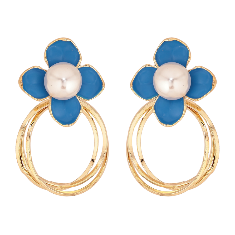 Серьги Xuping QQMM цвет Позолота 14K пусеты "Цветочки с колечками" фото №1