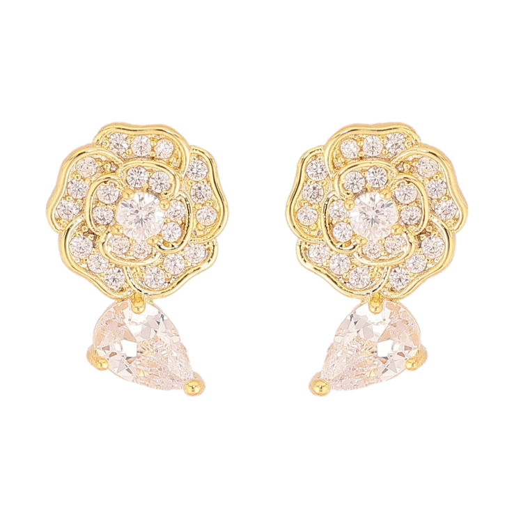 Серьги Xuping QQMM цвет Позолота 14K пусеты "Цветочки с кристаллами" фото №7