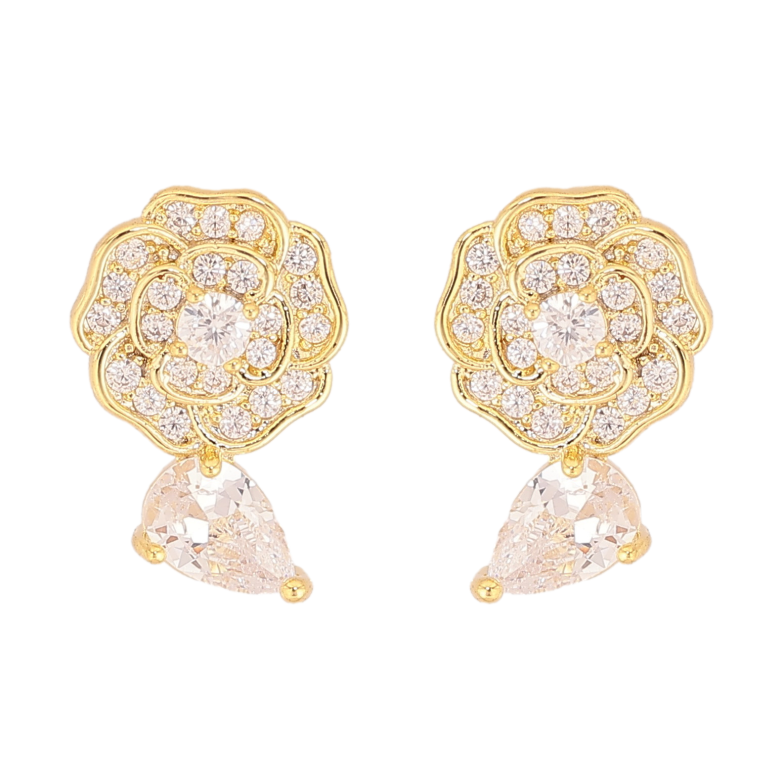 Сережки Xuping QQMM колір Позолота 14K пусети "Квіточки з кристалами" фото №4 Сережки Xuping QQMM колір Позолота 14K пусети "Квіточки з кристалами" фото №4