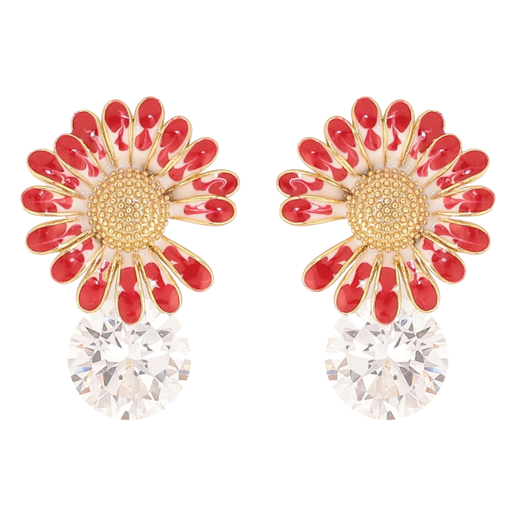 Серьги Xuping QQMM цвет Позолота 14K пусеты "Красные цветочки с кристаллами" фото №8