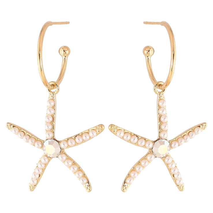 Серьги Xuping QQMM цвет Позолота 14K пусеты "Морские звезды с кристаллами" фото №11