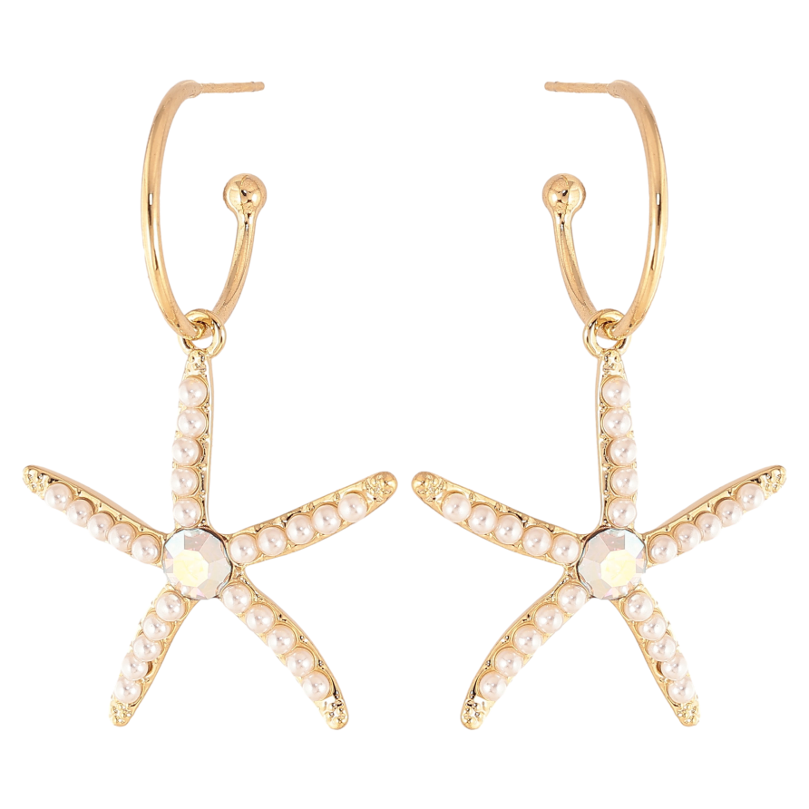 Серьги Xuping QQMM цвет Позолота 14K пусеты "Морские звезды с кристаллами" фото №1