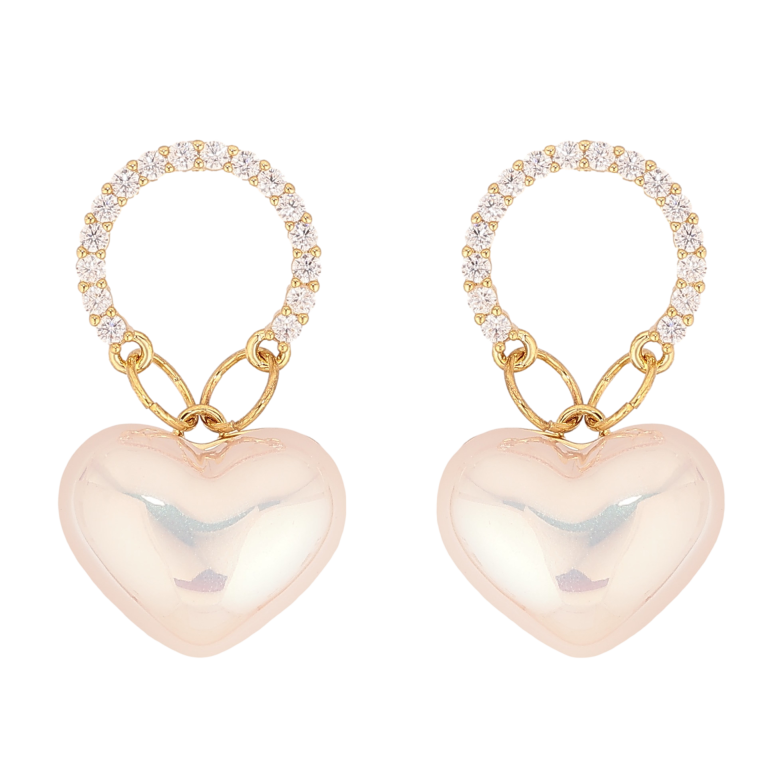 Серьги Xuping QQMM цвет Позолота 14K пусеты "Перламутровые сердечки на колечках" фото №1 Серьги Xuping QQMM цвет Позолота 14K пусеты "Перламутровые сердечки на колечках" фото №1