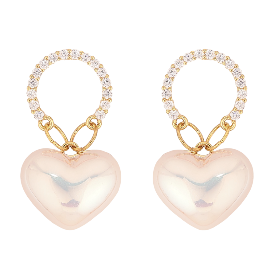 Серьги Xuping QQMM цвет Позолота 14K пусеты "Перламутровые сердечки на колечках" фото №1 Серьги Xuping QQMM цвет Позолота 14K пусеты "Перламутровые сердечки на колечках" фото №1
