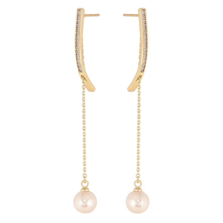 Сережки Xuping QQMM колір Позолота 14K пусети "Перлинні підвіски" фото №10 Сережки Xuping QQMM колір Позолота 14K пусети "Перлинні підвіски" фото №10