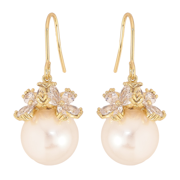 Серьги Xuping QQMM цвет Позолота 14K пусеты "Жемчужины под цветочным куполом" фото №7