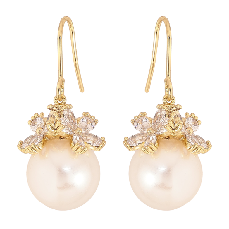Серьги Xuping QQMM цвет Позолота 14K пусеты "Жемчужины под цветочным куполом" фото №16