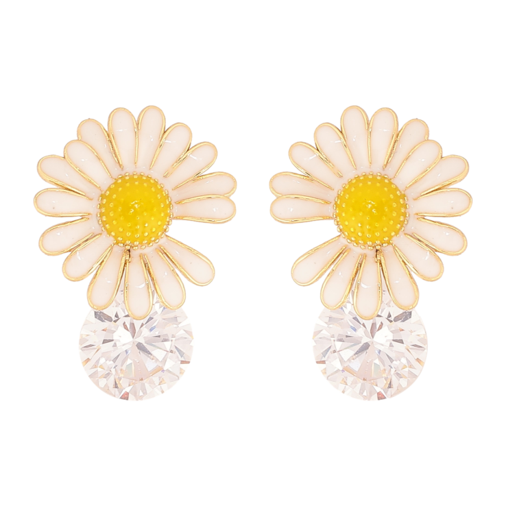 Серьги Xuping QQMM цвет Позолота 14K пусеты "Ромашки с кристаллами" фото №4