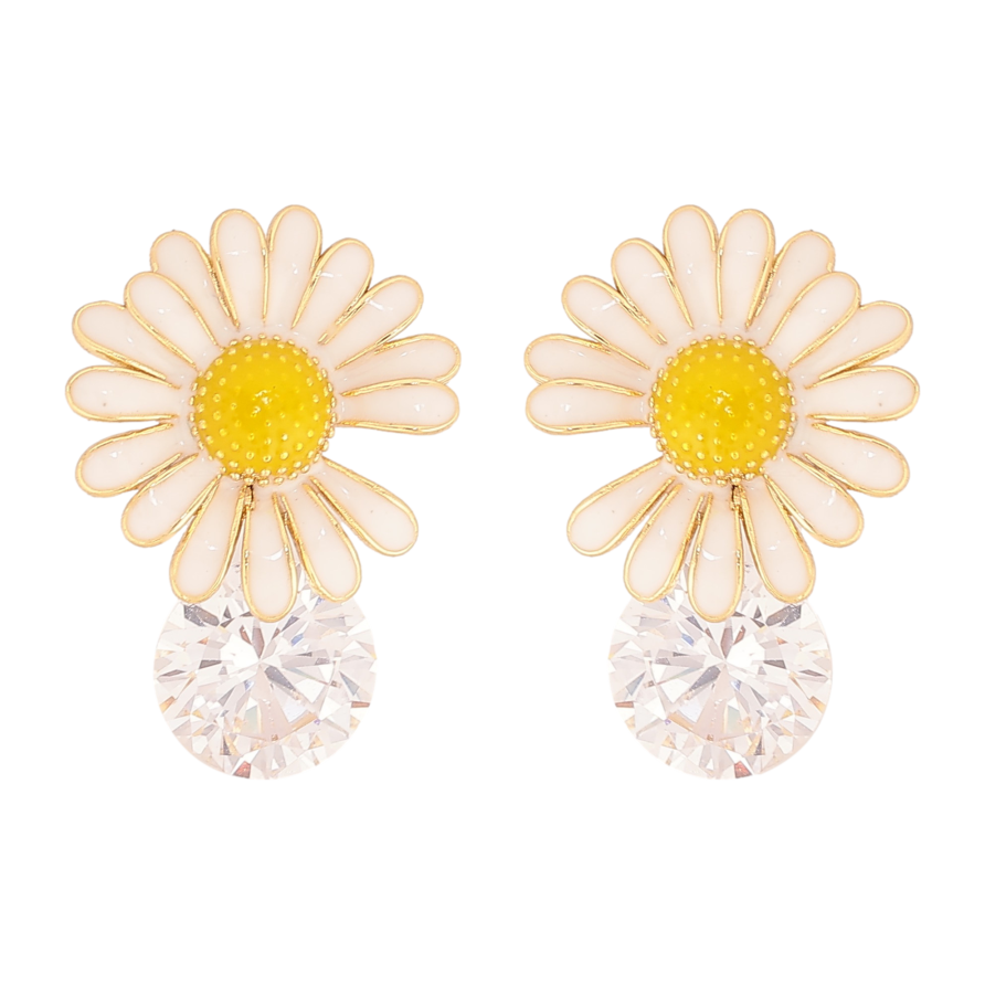 Серьги Xuping QQMM цвет Позолота 14K пусеты "Ромашки с кристаллами" фото №1