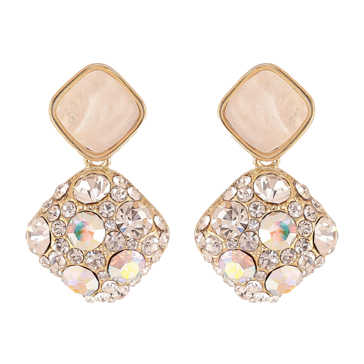 Серьги Xuping QQMM цвет Позолота 14K пусеты "Ромбовые подвески с кристаллами" фото №12