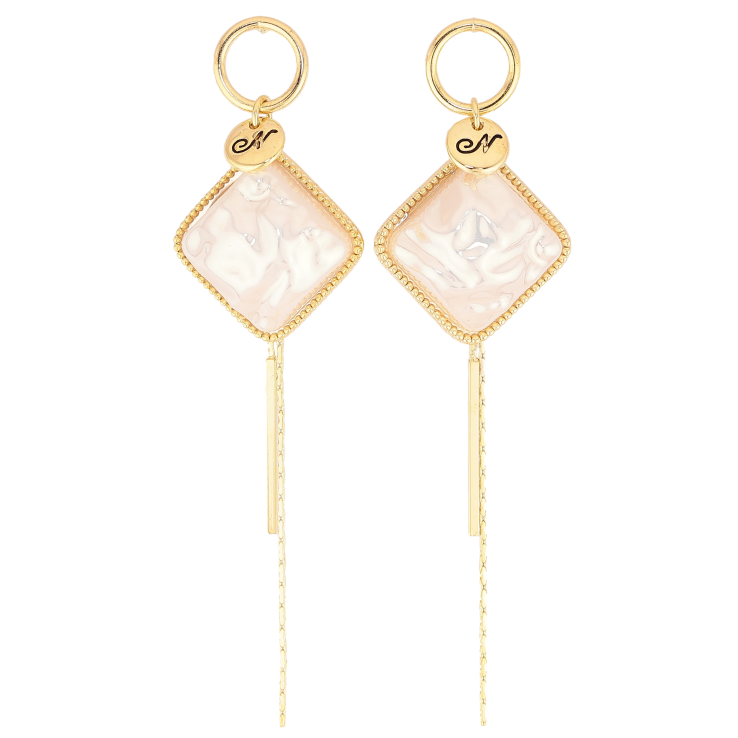 Серьги Xuping QQMM цвет Позолота 14K пусеты "Ромбовые подвески с перламутровыми вставками" фото №23