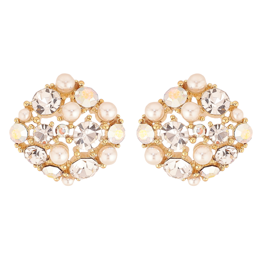 Сережки Xuping QQMM колір Позолота 14K пусети "Ромби з кристалами та перлами" фото №1 Сережки Xuping QQMM колір Позолота 14K пусети "Ромби з кристалами та перлами" фото №1