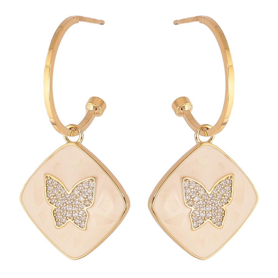 Серьги Xuping QQMM цвет Позолота 14K пусеты "Ромбы с бабочками и белой эмалью" фото №1 Серьги Xuping QQMM цвет Позолота 14K пусеты "Ромбы с бабочками и белой эмалью" фото №1