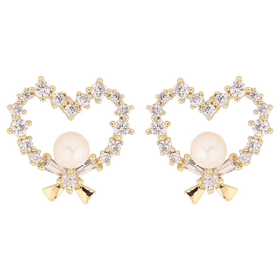 Сережки Xuping QQMM цвет Позолота 14K пусети "Сердечки з кристалами та перлами" фото №1 Сережки Xuping QQMM цвет Позолота 14K пусети "Сердечки з кристалами та перлами" фото №1