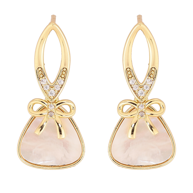 Сережки Xuping QQMM колір Позолота 14K пусети "Трикутники з перламутром та бантами" фото №14 Сережки Xuping QQMM колір Позолота 14K пусети "Трикутники з перламутром та бантами" фото №14