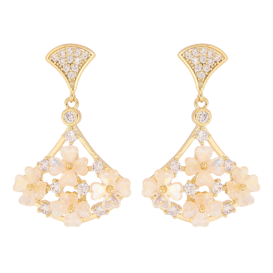 Сережки Xuping QQMM колір Позолота 14K пусети "Віяло з квітковим орнаментом" фото №1 Сережки Xuping QQMM колір Позолота 14K пусети "Віяло з квітковим орнаментом" фото №1