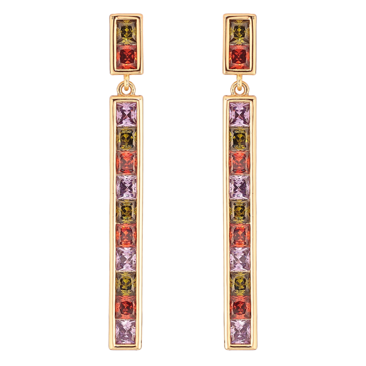 Серьги Xuping QQMM цвет Позолота 18K пусеты "Дорожки разноцветных кристаллов" фото №25