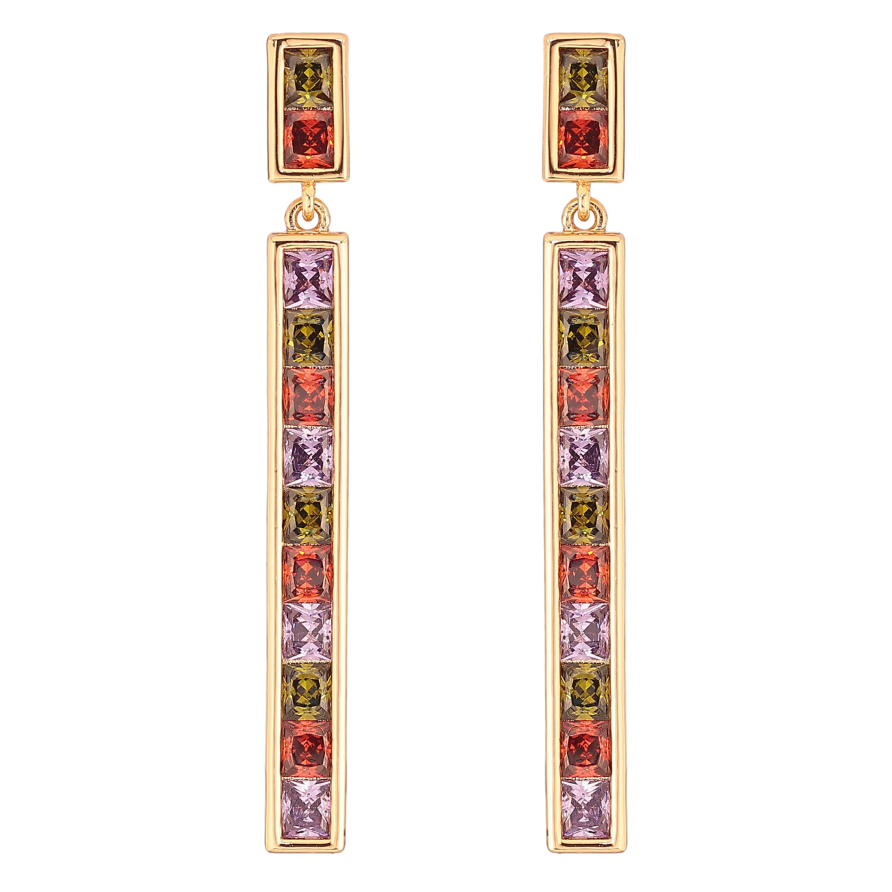 Серьги Xuping QQMM цвет Позолота 18K пусеты "Дорожки разноцветных кристаллов" фото №1 Серьги Xuping QQMM цвет Позолота 18K пусеты "Дорожки разноцветных кристаллов" фото №1
