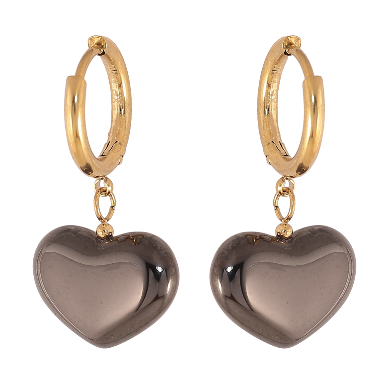 Сережки Xuping TTM Stainless Steel колір 14К підвіски на колечках "Чорні керамічні серця" фото №1 Сережки Xuping TTM Stainless Steel колір 14К підвіски на колечках "Чорні керамічні серця" фото №1