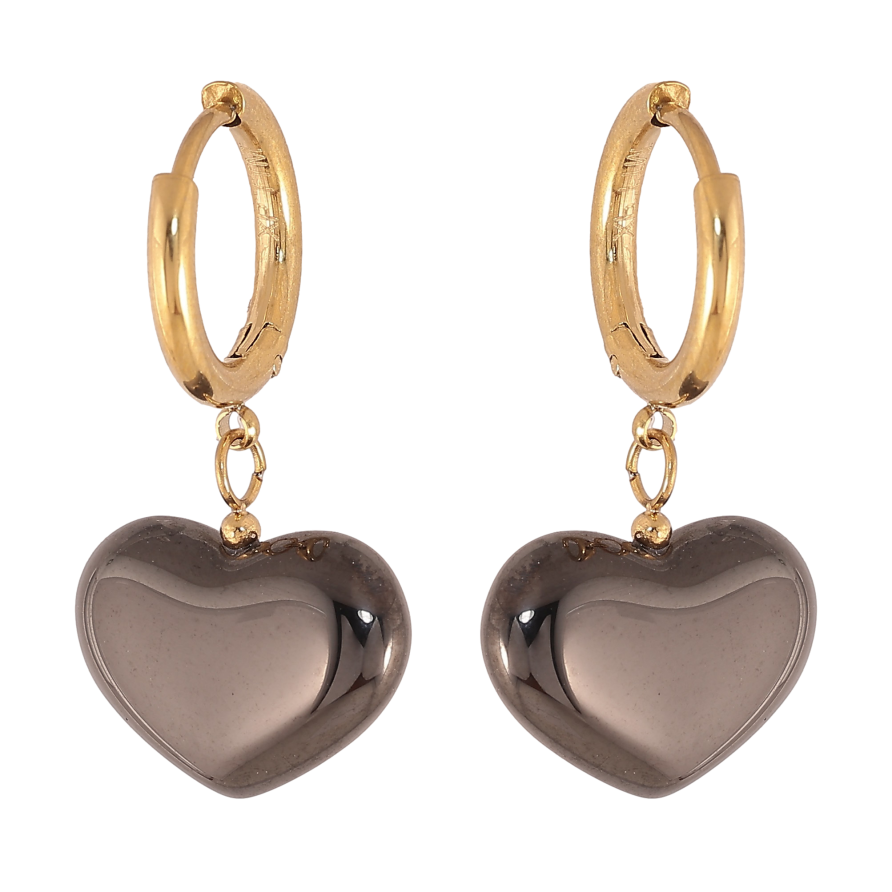Серьги Xuping TTM Stainless Steel цвет 14К подвески на колечках "Черные керамические сердечки" фото №1 Серьги Xuping TTM Stainless Steel цвет 14К подвески на колечках "Черные керамические сердечки" фото №1