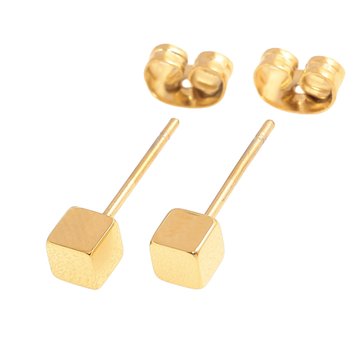 Серьги Xuping TTM Stainless Steel цвет 14К пусеты кубики 4х4мм фото №15