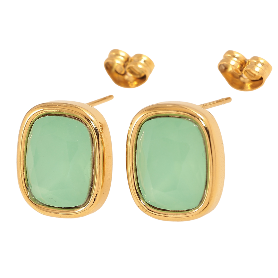 Сережки Xuping TTM Stainless Steel колір 14К пусети "Салатові кристали" фото №1 Сережки Xuping TTM Stainless Steel колір 14К пусети "Салатові кристали" фото №1