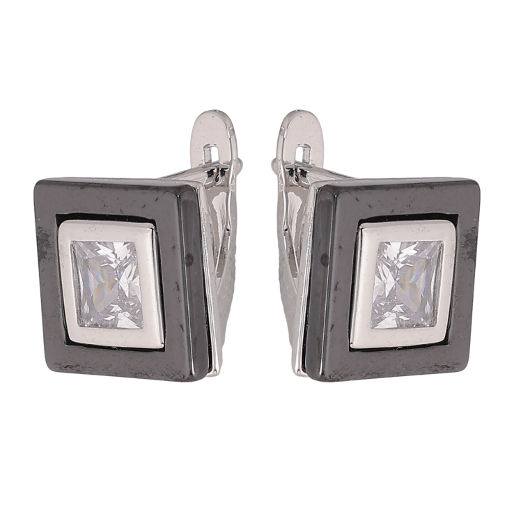 Серьги Xuping TTM Stainless Steel цвет Родий английский замок "Квадраты с черной керамикой и кристаллами" фото №21 Серьги Xuping TTM Stainless Steel цвет Родий английский замок "Квадраты с черной керамикой и кристаллами" фото №21