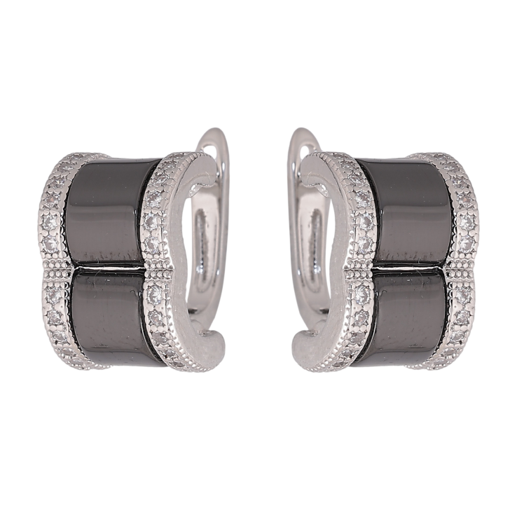Серьги Xuping TTM Stainless Steel цвет Родий английский замок "Узор с черной керамикой и кристаллами" фото №20 Серьги Xuping TTM Stainless Steel цвет Родий английский замок "Узор с черной керамикой и кристаллами" фото №20