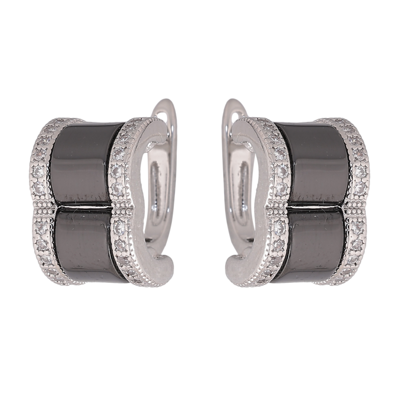 Серьги Xuping TTM Stainless Steel цвет Родий английский замок "Узор с черной керамикой и кристаллами" фото №5 Серьги Xuping TTM Stainless Steel цвет Родий английский замок "Узор с черной керамикой и кристаллами" фото №5
