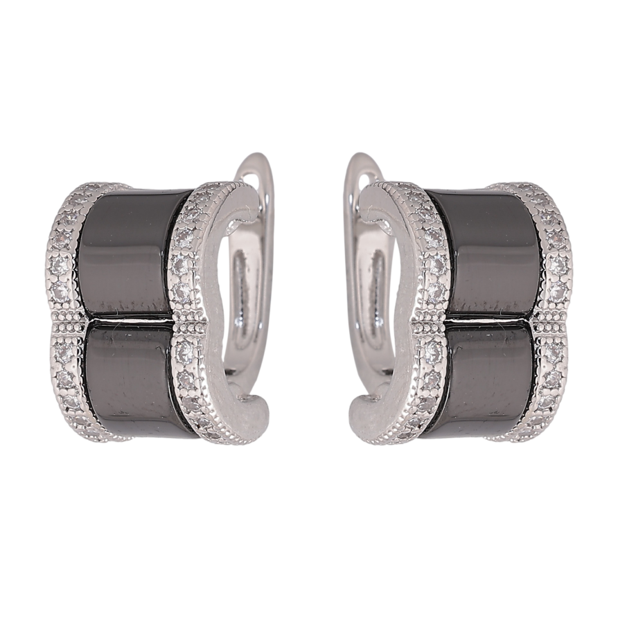 Серьги Xuping TTM Stainless Steel цвет Родий английский замок "Узор с черной керамикой и кристаллами" фото №1 Серьги Xuping TTM Stainless Steel цвет Родий английский замок "Узор с черной керамикой и кристаллами" фото №1