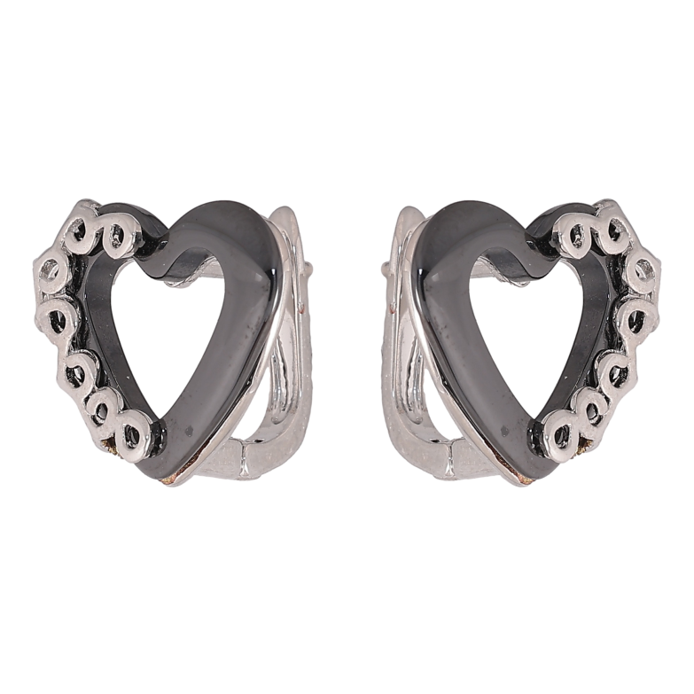 Серьги Xuping TTM Stainless Steel цвет Родий английский замок "Сердечки с черной керамикой" фото №6 Серьги Xuping TTM Stainless Steel цвет Родий английский замок "Сердечки с черной керамикой" фото №6