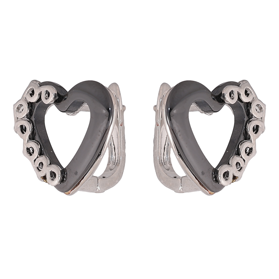 Серьги Xuping TTM Stainless Steel цвет Родий английский замок "Сердечки с черной керамикой" фото №1 Серьги Xuping TTM Stainless Steel цвет Родий английский замок "Сердечки с черной керамикой" фото №1